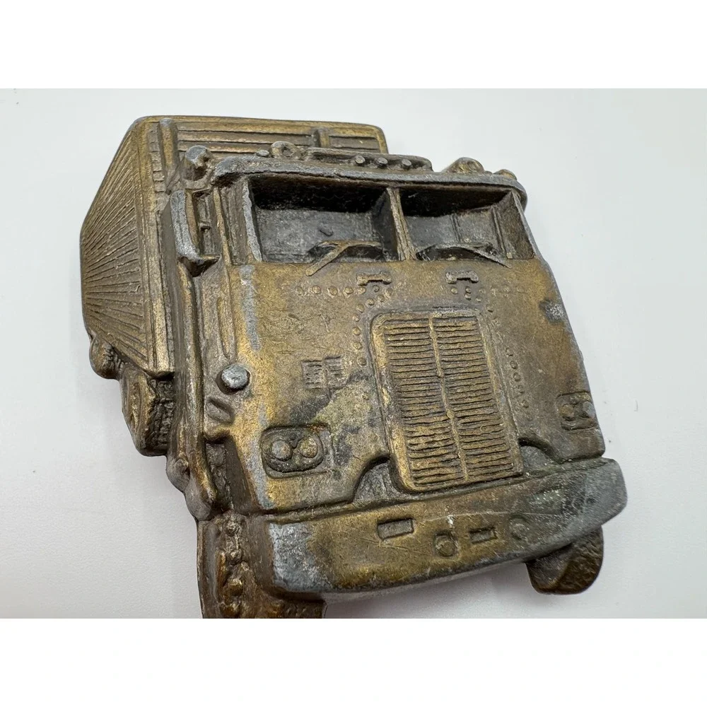 Vintage 1970s Brass Semi Truck Belt Buckle – Raised 3D Cabover Design – #3275
